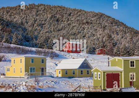 Hiver dans le village de pêcheurs de Dunfield, Terre-Neuve, Canada [pas de mainlevée de propriété; disponible pour licence éditoriale seulement] Banque D'Images