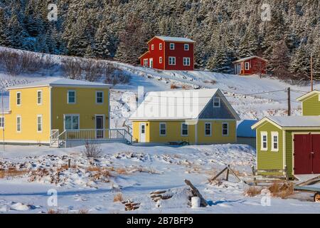 Hiver dans le village de pêcheurs de Dunfield, Terre-Neuve, Canada [pas de mainlevée de propriété; disponible pour licence éditoriale seulement] Banque D'Images