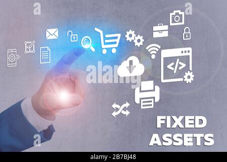Signe texte indiquant les immobilisations. Photo d'entreprise texte à long terme pièce tangible de propriété ou d'équipement une entreprise possède Banque D'Images