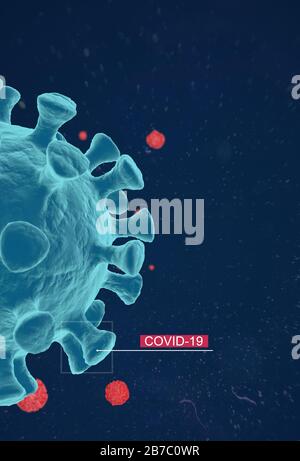 Le rendu tridimensionnel de la maladie respiratoire aiguë du virus corona de 2019-nCoV a été découvert pour la première fois en janvier 2020 dans la ville chinoise de Wuhan. COVID-19 Banque D'Images