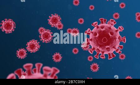 Le rendu tridimensionnel de la maladie respiratoire aiguë du virus corona de 2019-nCoV a été découvert pour la première fois en janvier 2020 dans la ville chinoise de Wuhan. COVID-19 Banque D'Images