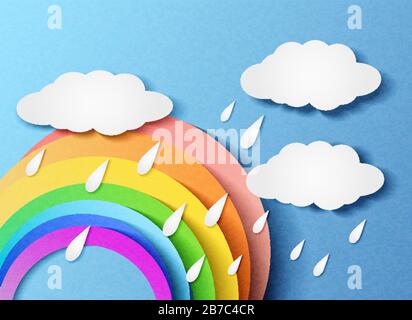 Un arc-en-ciel avec nuages et pluie Illustration de Vecteur