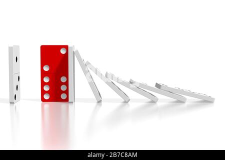 Dominos blancs et rouges tridimensionnels - concept de résistance Banque D'Images