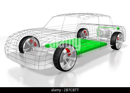 Voiture électrique / véhicule électrique - concept e-mobilité. Rendu tridimensionnel Banque D'Images