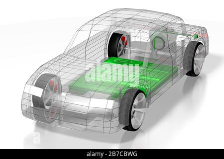 Voiture électrique / véhicule électrique - concept e-mobilité. Rendu tridimensionnel Banque D'Images