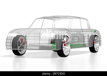 Voiture électrique / véhicule électrique - concept e-mobilité. Rendu tridimensionnel Banque D'Images