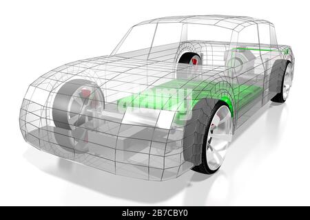 Voiture électrique / véhicule électrique - concept e-mobilité. Rendu tridimensionnel Banque D'Images