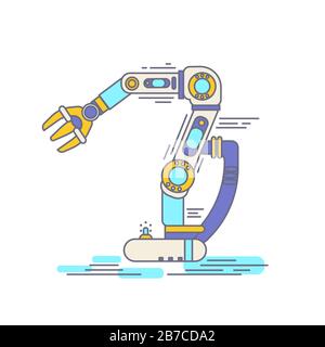 Bras robotisé de la machine industrielle. Ligne mince usine manuelle du robot. Illustration vectorielle linéaire Illustration de Vecteur