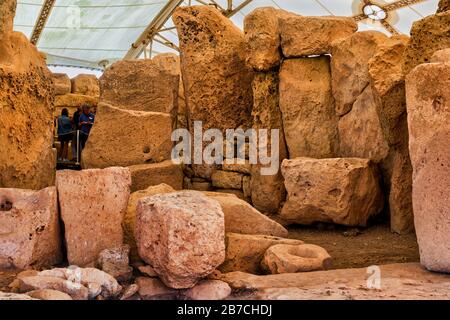 Hagar Qim temple mégalithique à Malte, phase préhistorique Ggantija, entre 3600 BC et 3200 BC. Banque D'Images