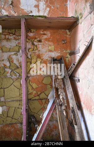 Intérieur de l'hôpital abandonné et abandonné Thornton Fever à Fife, en Écosse, au Royaume-Uni Banque D'Images