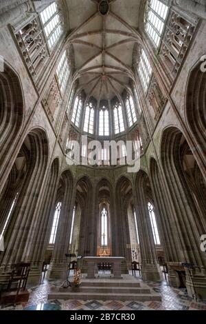 Intérieur de l'abbaye du Mont Saint-Michel, Normandie, France, Europe Banque D'Images