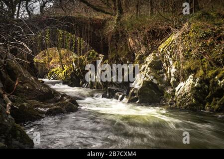 Pont romain, Bro Machno, Conwy, Pays de Galles Banque D'Images