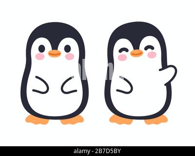 Joli personnage de pingouin de dessin animé debout et agitant. Jeu d'illustrations Kawaii Little Penguin, clip vectoriel isolé Illustration de Vecteur