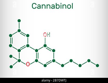 Cannabinol, molécule CBN. Un cannabinoïde psychoactif faible est un métabolite du tétrahydrocannabinol. Formule chimique structurelle. Illustration vectorielle Illustration de Vecteur