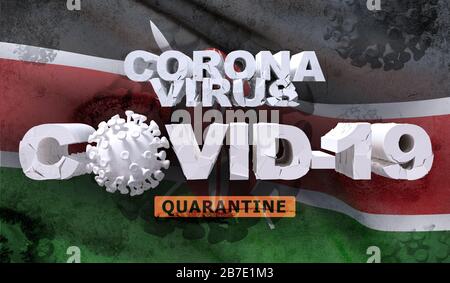 Maladie du coronavirus COVID-19 concept de quarantaine des infections sur l'avidité du drapeau national du Kenya. Rendu très détaillé en relief ondulé. Banque D'Images
