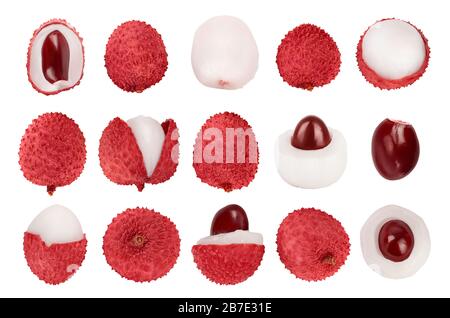 Fruit lychee isolé sur fond blanc avec chemin d'écrêtage et profondeur de champ complète, ensemble ou collection. Banque D'Images