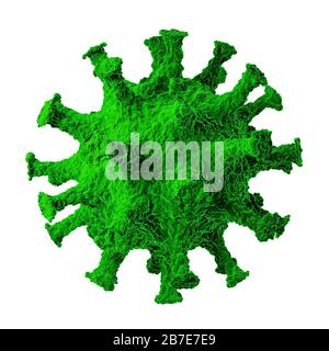 Green SRAS-CoV-2, Coronavirus - 2019-nCoV, concept de virus WUHAN. Rendu tridimensionnel du coronavirus. Illustration tridimensionnelle isolée sur fond blanc Banque D'Images