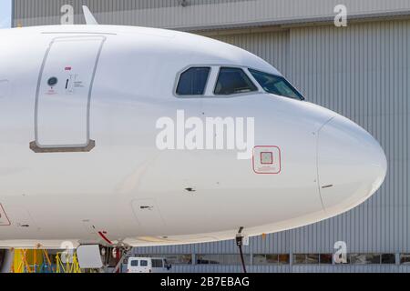 Gros plan sur un nez de avions Airbus A320 Banque D'Images