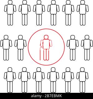 Distanciation sociale et auto-isolement pour les personnes âgées pendant la quarantaine du coronavirus COVID19. Foule de personnes et de personnes dans l'isolement. Vecteur. Illustration de Vecteur