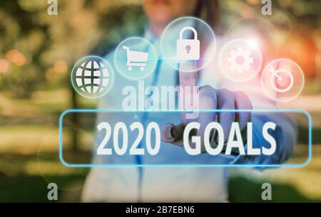 Texte écrit 2020 objectifs. Photo d'entreprise présentant quelque chose que vous essayez de faire ou de réaliser pour cette année Banque D'Images