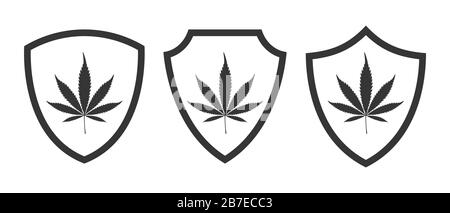 Protection avec le cannabis ou les feuilles de marijuana. Icône de marijuana ou de cannabis isolée. Illustration de Vecteur