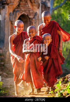 Certains heureux garçons font leur temps en tant que moines. Près du lac Inle, Myanmar Banque D'Images