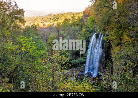 Montagnes des Appalaches Chute d'eau printanière et arbres verts de forêt jaune dans la campagne rurale automne à Covington, Virginie Banque D'Images