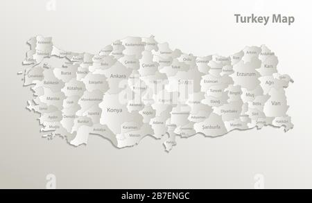 La carte de la Turquie, division administrative, sépare les régions et les noms, papier cart3 vecteur naturel Illustration de Vecteur