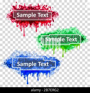Ensemble de trois décors abstraits colorés avec des cadres pour le texte et les gouttes. Illustration de Vecteur