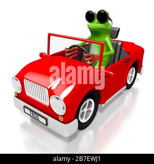 Concept de voiture de dessin animé en relief et de grenouille Banque D'Images