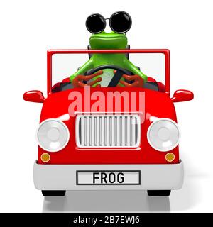 Concept de voiture de dessin animé en relief et de grenouille Banque D'Images