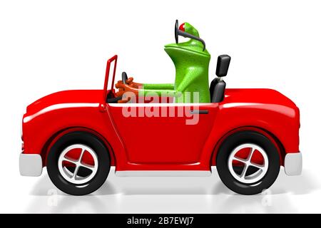 Concept de voiture de dessin animé en relief et de grenouille Banque D'Images