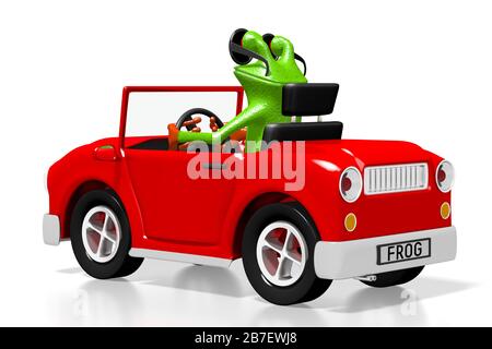 Concept de voiture de dessin animé en relief et de grenouille Banque D'Images