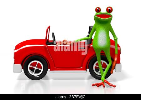 Concept de voiture de dessin animé en relief et de grenouille Banque D'Images