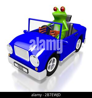 Concept de voiture de dessin animé en relief et de grenouille Banque D'Images