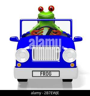 Concept de voiture de dessin animé en relief et de grenouille Banque D'Images