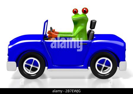 Concept de voiture de dessin animé en relief et de grenouille Banque D'Images