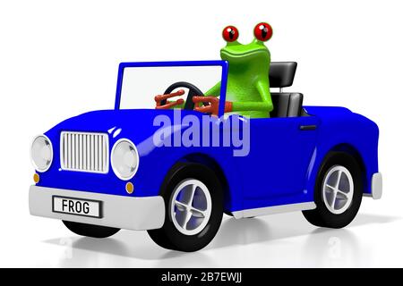 Concept de voiture de dessin animé en relief et de grenouille Banque D'Images