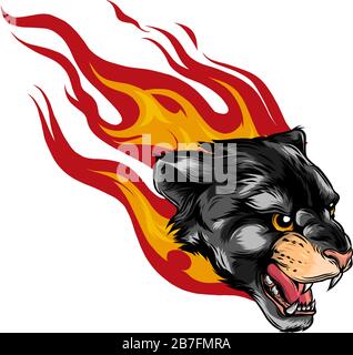 tête de lion de montagne torreneuse avec flammes de feu - attaquant le vecteur animal sauvage Illustration de Vecteur