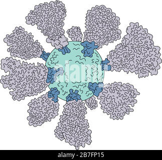 Illustration du dessin en ligne d'une cellule microscopique de coronavirus de cryoélectron, COVID-19 ou 2019-nCoV avec couronnes de pointes faites en noir an de style monoline Illustration de Vecteur