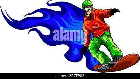 Ligne de snowboarder sur la conception de l'illustation de vecteur de feu Illustration de Vecteur