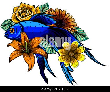 Illustration vectorielle de tatouage de poisson Koi. Design art Illustration de Vecteur