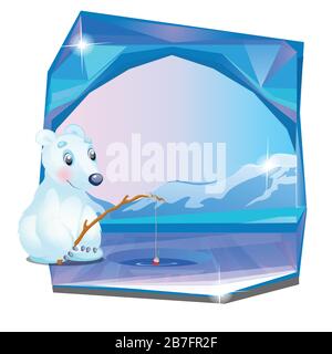 Photo mignonne d'un ours polaire pêchant isolé sur fond blanc. Illustration de gros plan de la bande dessinée vectorielle. Illustration de Vecteur