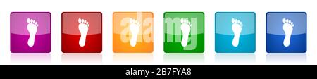 Jeu d'icônes de pied, illustrations vectorielles carrées brillantes colorées en 6 options pour la conception Web et les applications mobiles Illustration de Vecteur