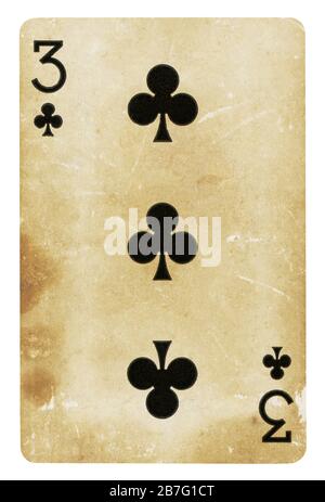 Trois clubs de Vintage playing card - isolated on white (chemin inclus) Banque D'Images