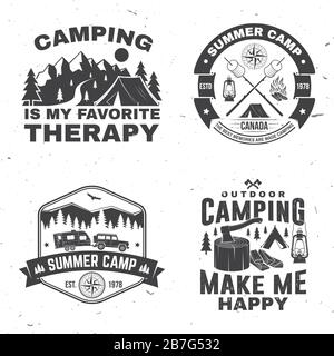 Ensemble de devis inspirants pour l'aventure en plein air. Illustration vectorielle. Concept pour chemise, logo, imprimé, timbre ou tee-shirt. Design typographique vintage avec tente de camping-cars, montagne, paysage forestier silhouette. Illustration de Vecteur