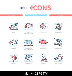 Fish Species - jeu d'icônes de style moderne Illustration de Vecteur