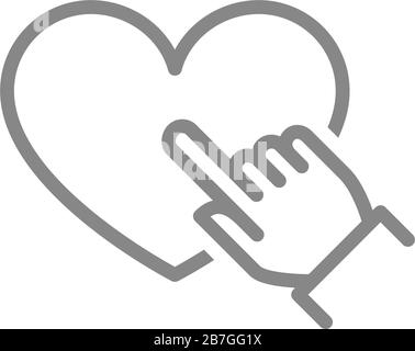 L'homme choisit une icône de ligne cardiaque. Symbole d'évaluation positive du client, de notation et de retour d'information Illustration de Vecteur