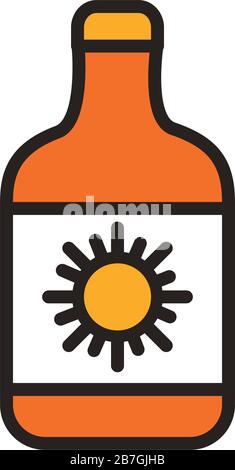 ligne de bouteille de bloqueur solaire et icône de style de remplissage Illustration de Vecteur