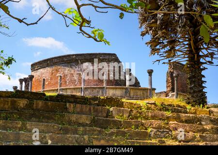 Asie Sri Lanka Polonnaruwa Vantage escalier sud à pas du centre des arbres en pierre Dagoba Banque D'Images